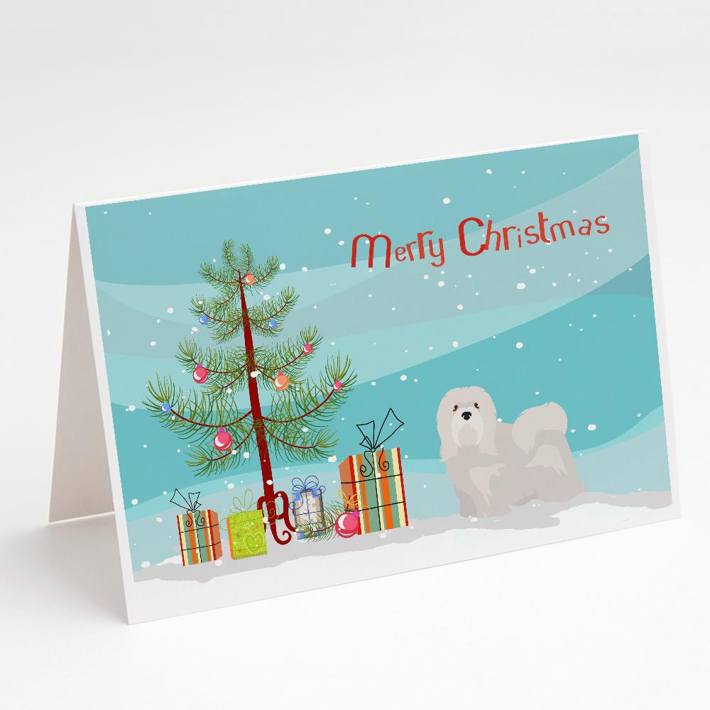 White Lhasa Apso Christmas Tree Greeting Cards Pack of 8 Blank Cards with Envelopes Whimsical A7 Size 5x7