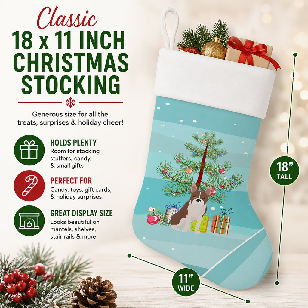 Boston Terrier Christmas Tree Holiday Stocking Double-Sided Print, Polyester Suede,11x18, Made in USA
