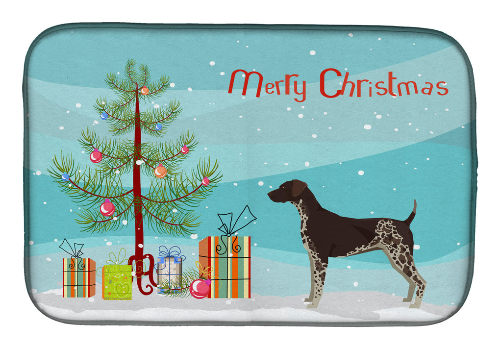 German Shorthaired Pointer Christmas Tree Dish Drying Mat Absorbent Dish Drying Mat Pad for Kitchen Counter Dish Drainer Mat for Countertop, 14 x 21", Multicolor