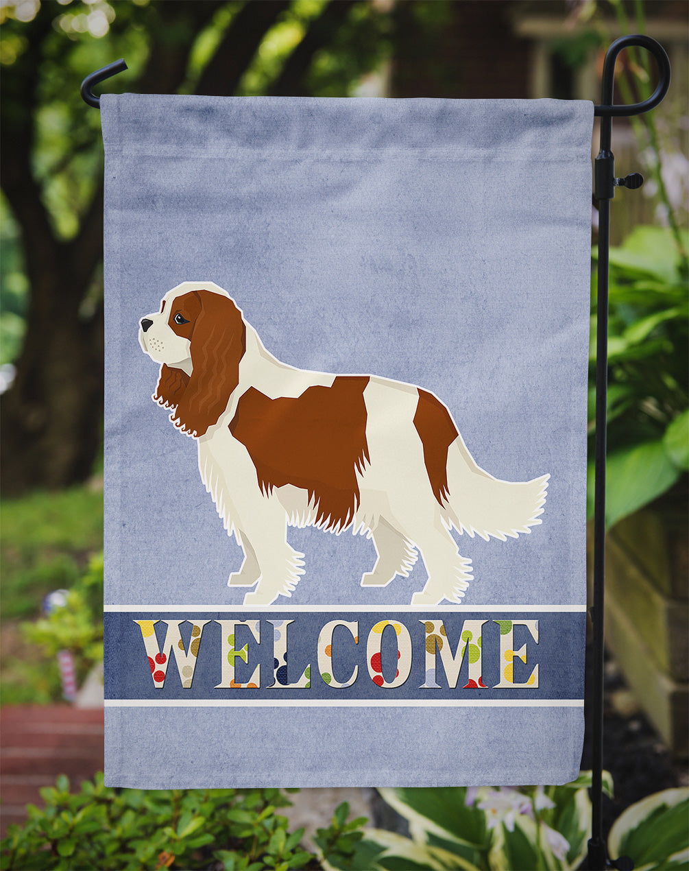 Cavalier Spaniel Welcome Garden Flag Mailbox Decorative Yard Banner Outside Patio Artwork for Flower Beds, Garden Size, Multicolor