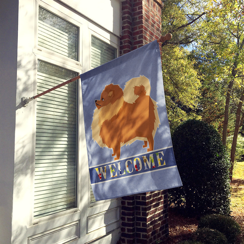 Pomeranian Welcome House Flag 28x40 Porch Sleeve Pole Decorative Outside Yard Banner Artwork Wall Hanging, Polyester