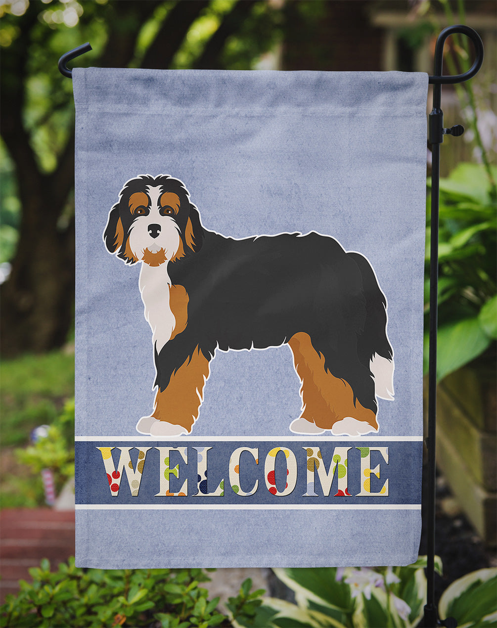 Bernedoodle Welcome Garden Flag Mailbox Decorative Yard Banner Outside Patio Artwork for Flower Beds, Garden Size, Multicolor