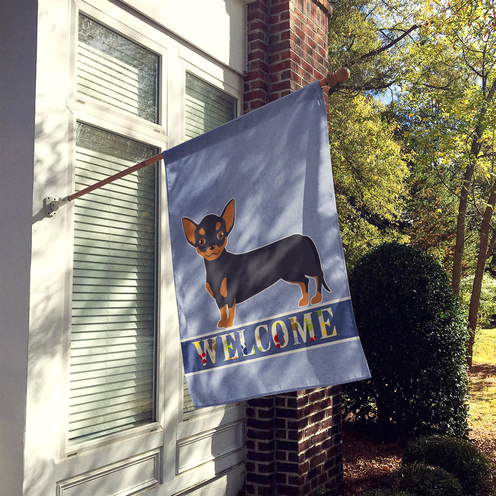 Black and Tan Chiweenie Welcome House Flag 28x40 Porch Sleeve Pole Decorative Outside Yard Banner Artwork Wall Hanging, Polyester