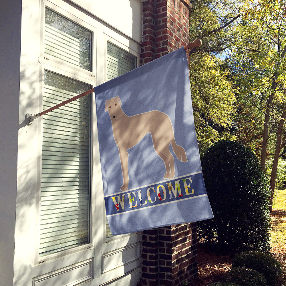 Tan Longdog Welcome House Flag 28x40 Porch Sleeve Pole Decorative Outside Yard Banner Artwork Wall Hanging, Polyester