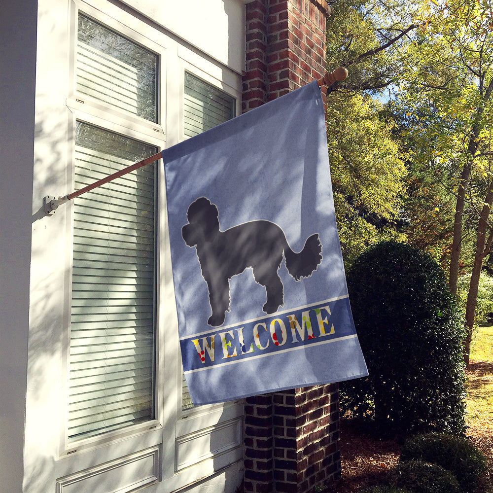 Black Maltipoo Welcome House Flag 28x40 Porch Sleeve Pole Decorative Outside Yard Banner Artwork Wall Hanging, Polyester