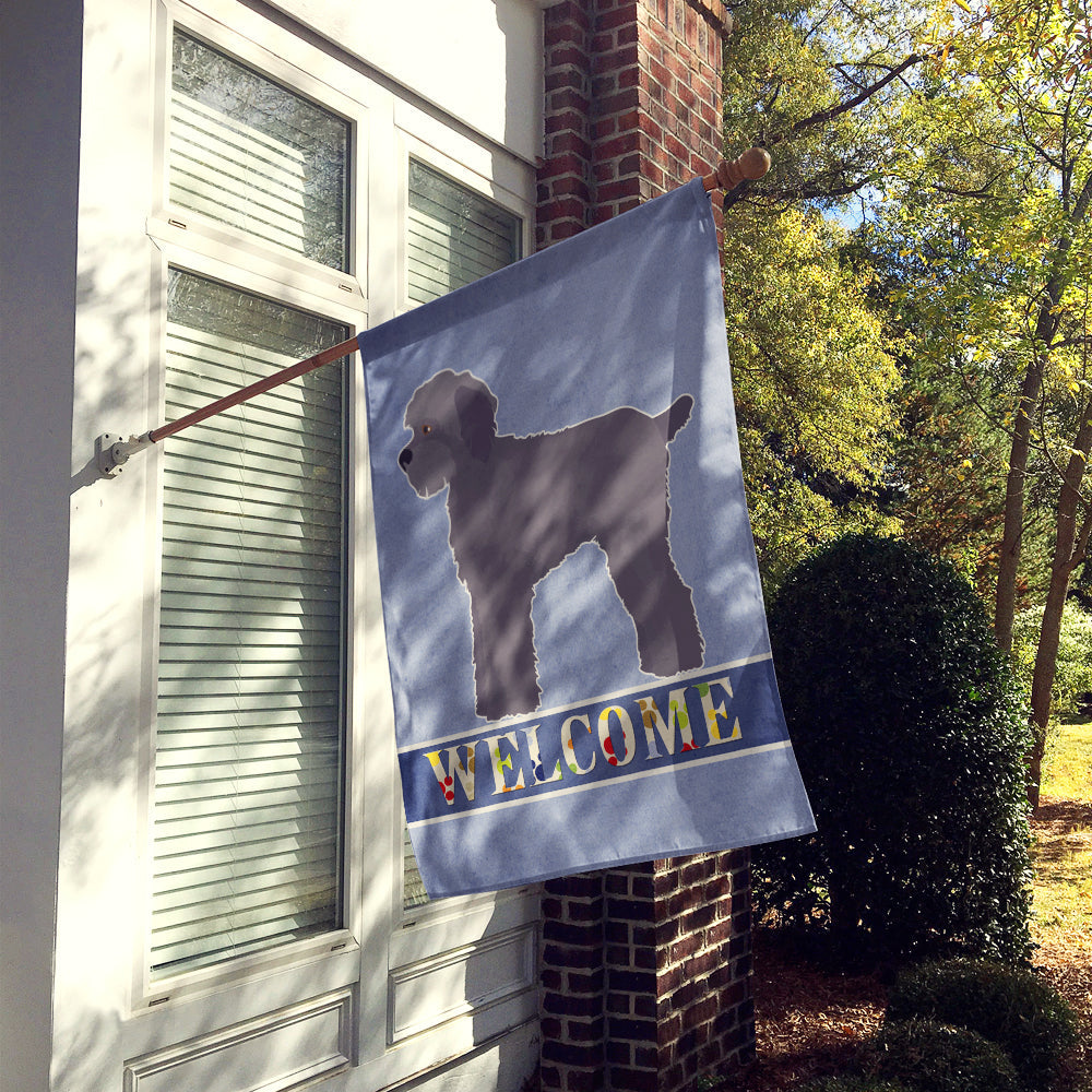 Grey Schnoodle Welcome House Flag 28x40 Porch Sleeve Pole Decorative Outside Yard Banner Artwork Wall Hanging, Polyester
