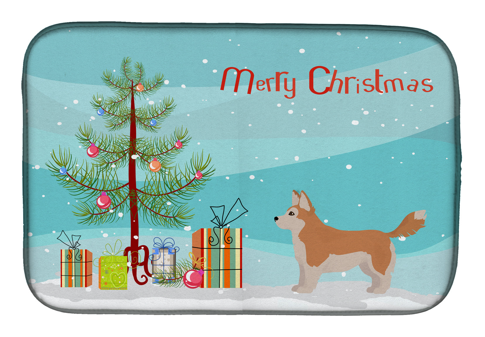 Corgi Husky Mix Christmas Tree Dish Drying Mat Absorbent Dish Drying Mat Pad for Kitchen Counter Dish Drainer Mat for Countertop, 14 x 21", Multicolor