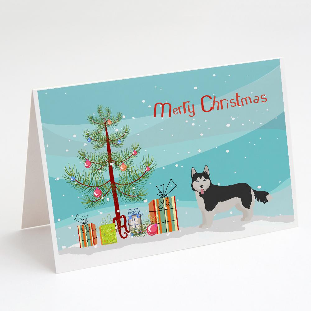 Corgi Husky Mix #2 Christmas Tree Greeting Cards Pack of 8 Blank Cards with Envelopes Whimsical A7 Size 5x7