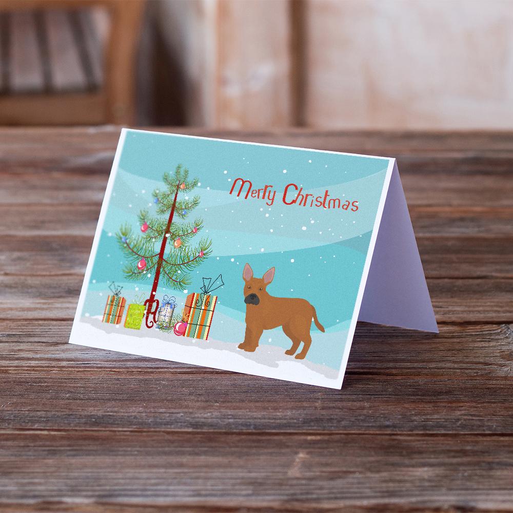 Tan French Bulldog Pit Bull Mix Christmas Tree Greeting Cards Pack of 8 Blank Cards with Envelopes Whimsical A7 Size 5x7