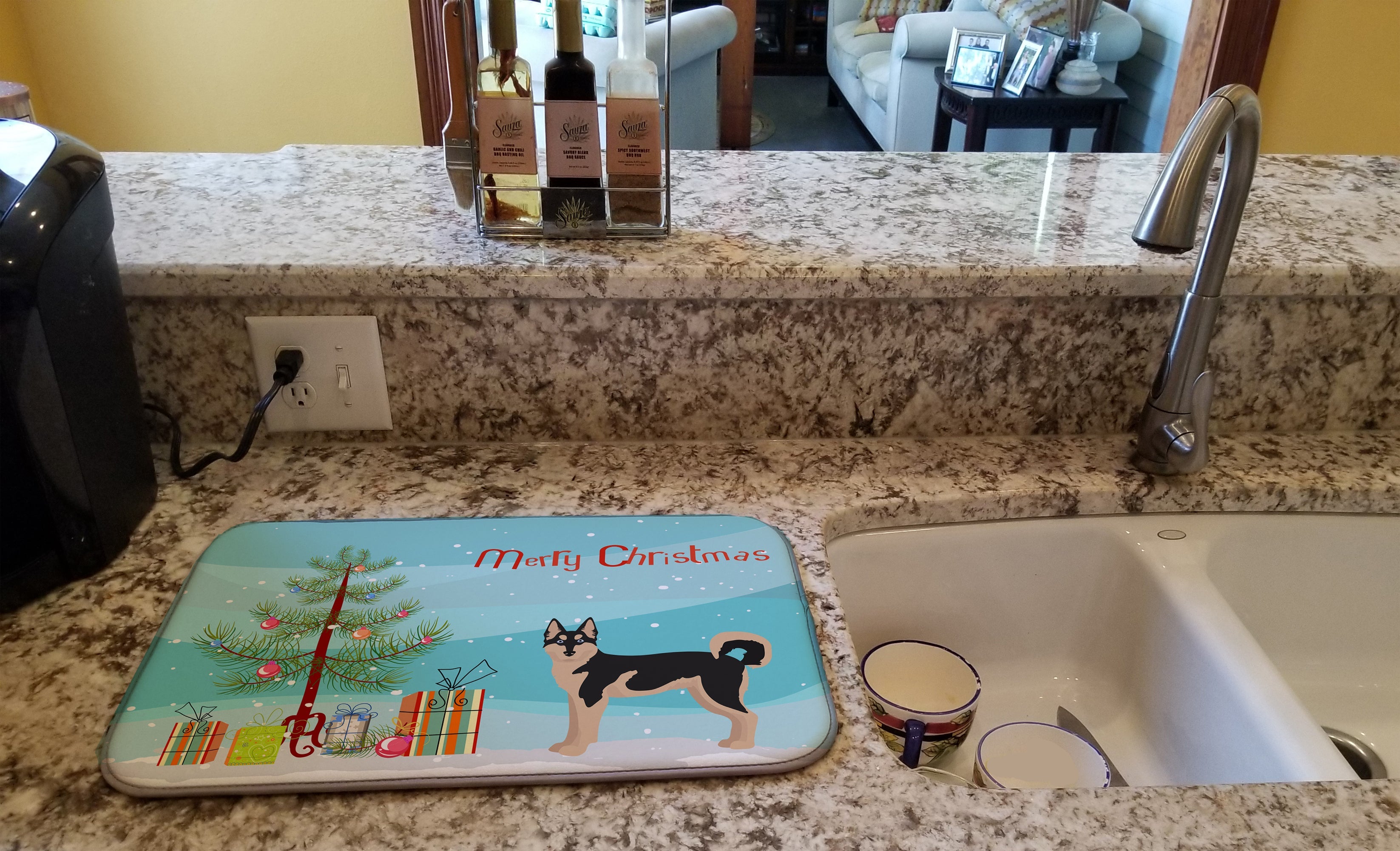 Gerberian Shepsky #2 Christmas Tree Dish Drying Mat Absorbent Dish Drying Mat Pad for Kitchen Counter Dish Drainer Mat for Countertop, 14 x 21", Multicolor