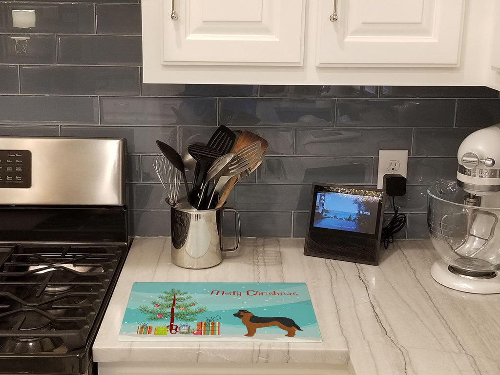 Black German Shepherd Mastiff Mix Christmas Tree Cutting Board Tempered Glass Kitchen Cutting Surface, Heat Resistant Chopping, Non-Slip Feet, Food Prep & Serving