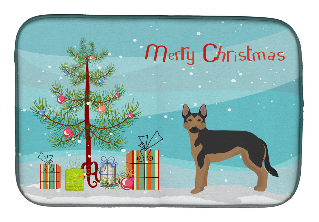 German Sheprador #2 Christmas Tree Dish Drying Mat Absorbent Dish Drying Mat Pad for Kitchen Counter Dish Drainer Mat for Countertop, 14 x 21", Multicolor