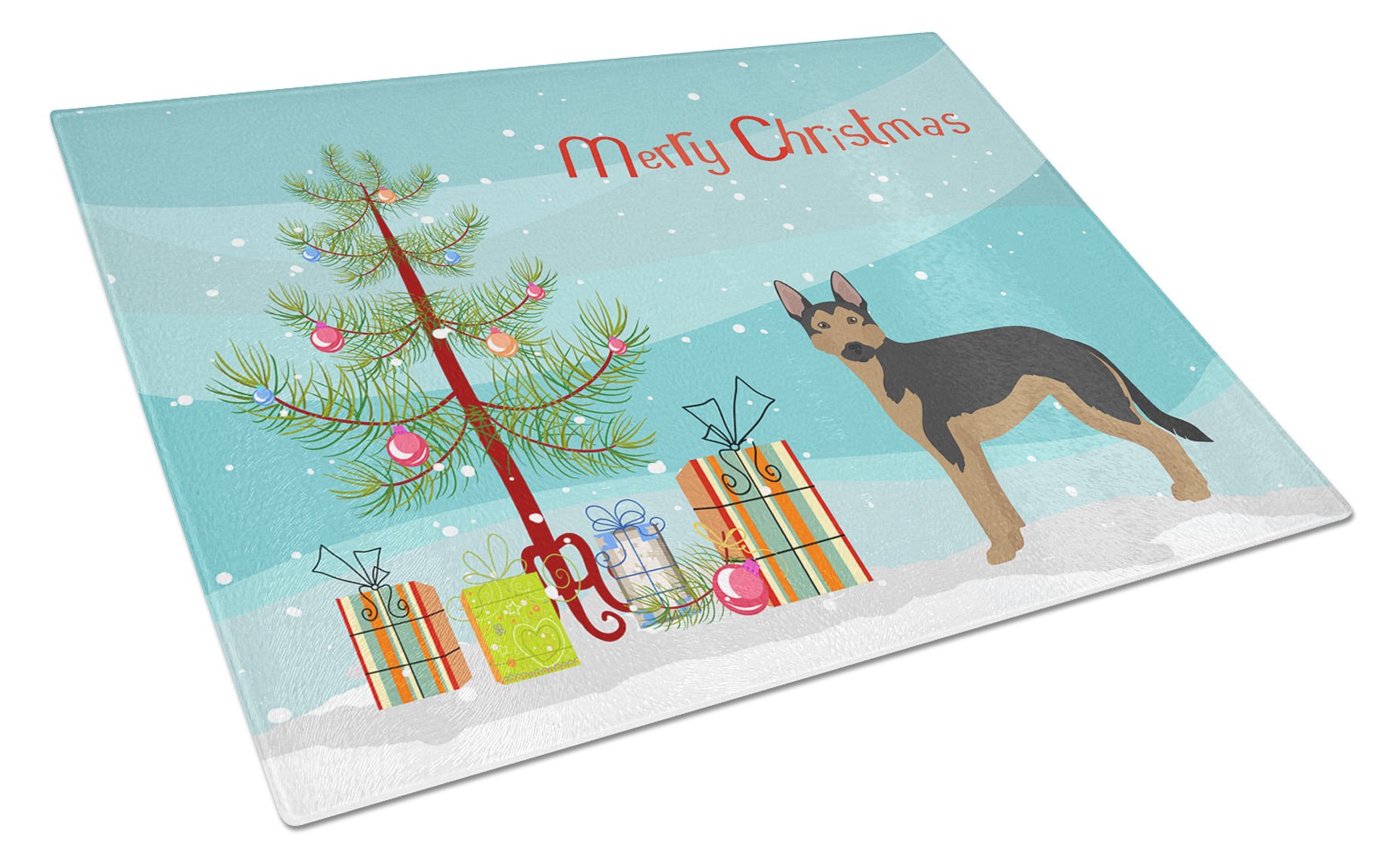German Sheprador #2 Christmas Tree Cutting Board Tempered Glass Kitchen Cutting Surface, Heat Resistant Chopping, Non-Slip Feet, Food Prep & Serving