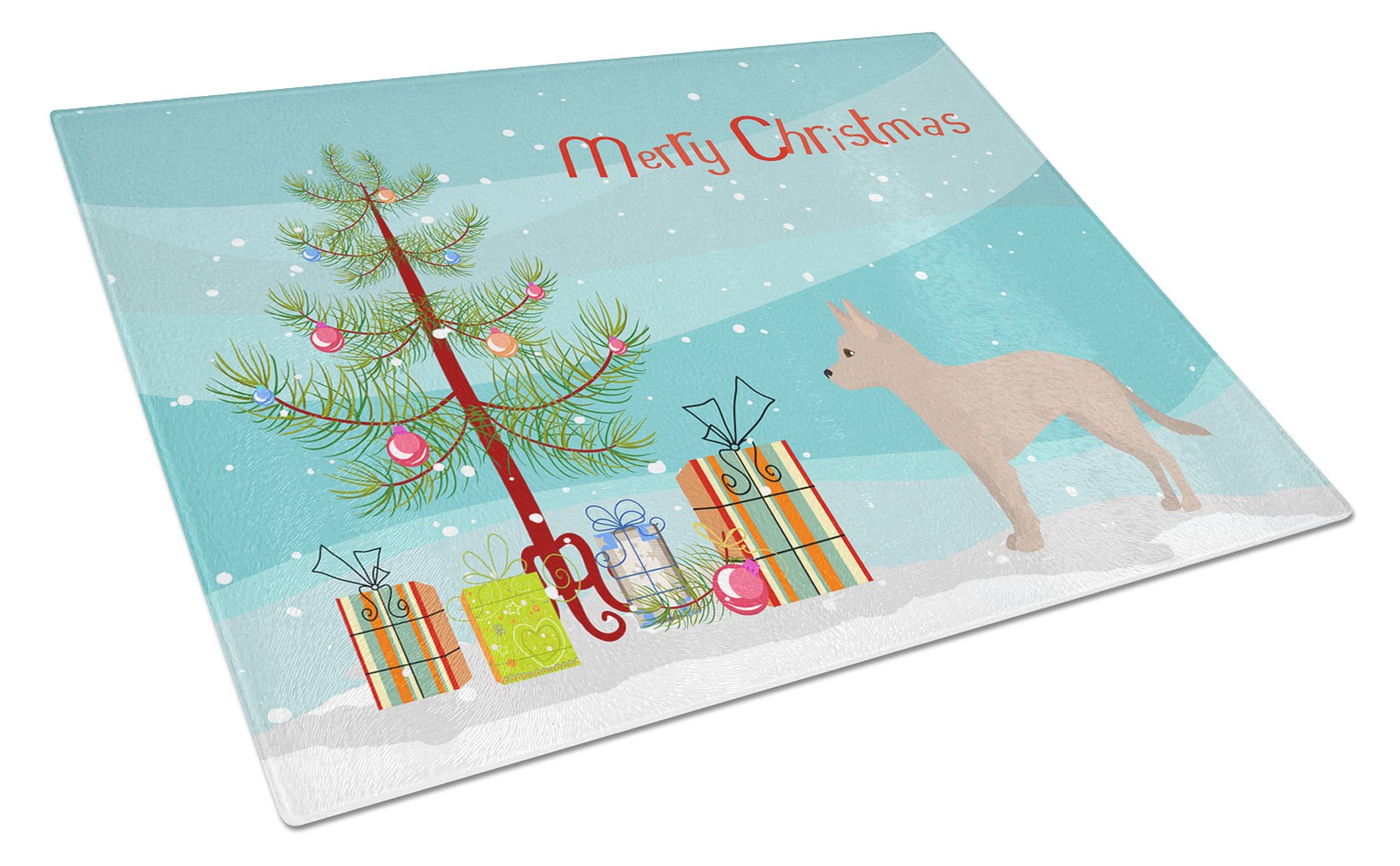 Tan Jackhuahua Christmas Tree Cutting Board Tempered Glass Kitchen Cutting Surface, Heat Resistant Chopping, Non-Slip Feet, Food Prep & Serving