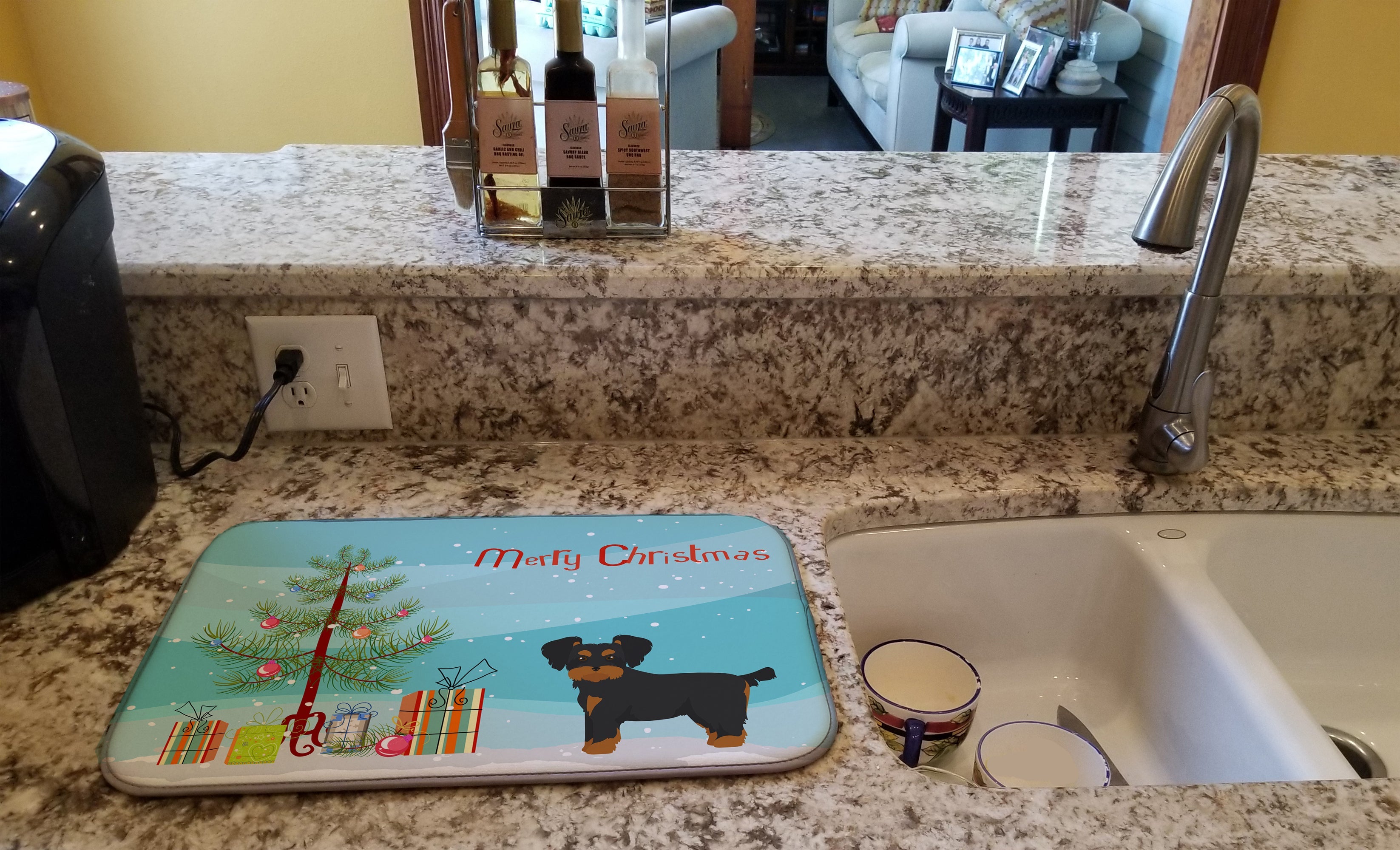 Morkie Christmas Tree Dish Drying Mat Absorbent Dish Drying Mat Pad for Kitchen Counter Dish Drainer Mat for Countertop, 14 x 21", Multicolor