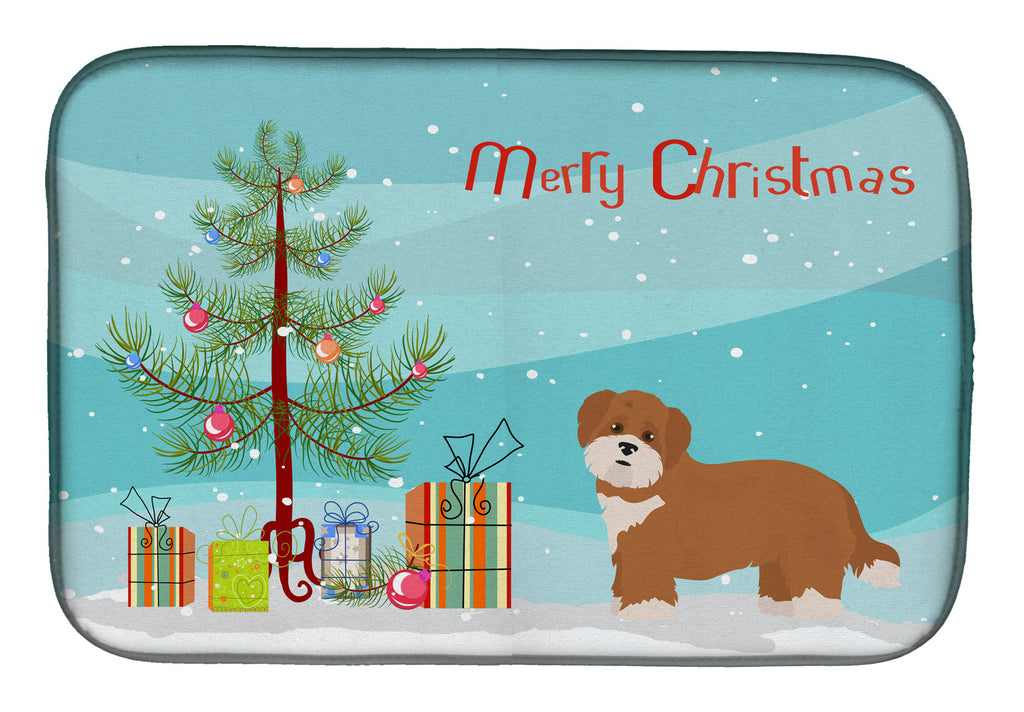 Shorkie #2 Christmas Tree Dish Drying Mat Absorbent Dish Drying Mat Pad for Kitchen Counter Dish Drainer Mat for Countertop, 14 x 21", Multicolor