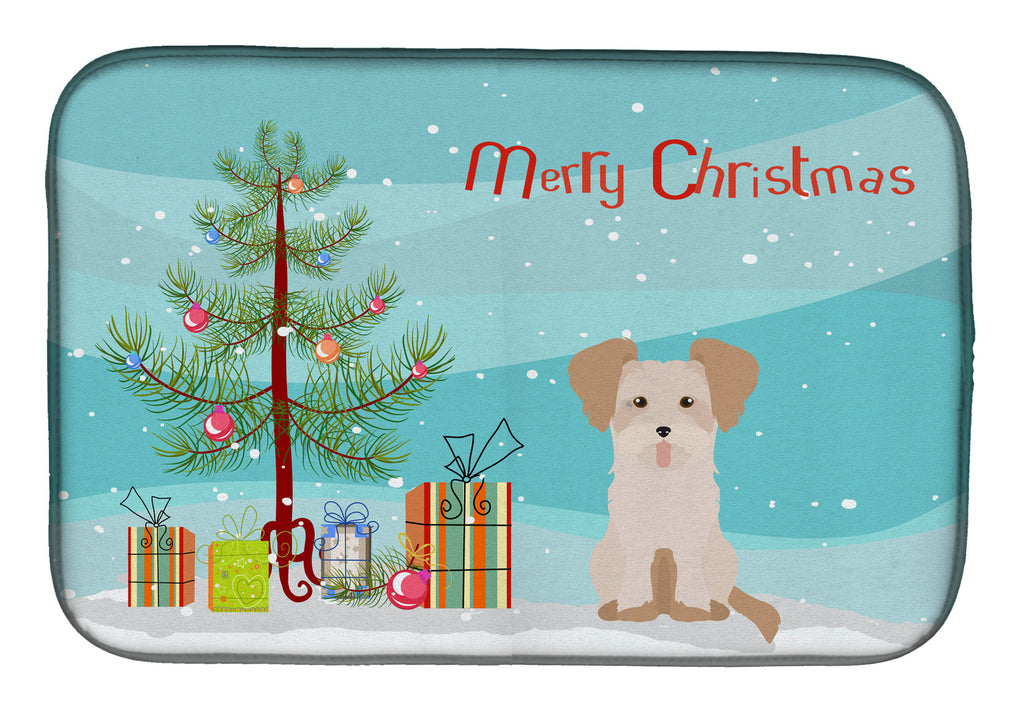 Morkie #3 Christmas Tree Dish Drying Mat Absorbent Dish Drying Mat Pad for Kitchen Counter Dish Drainer Mat for Countertop, 14 x 21", Multicolor