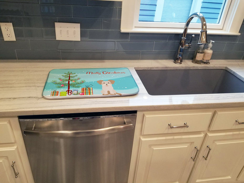 Morkie #3 Christmas Tree Dish Drying Mat Absorbent Dish Drying Mat Pad for Kitchen Counter Dish Drainer Mat for Countertop, 14 x 21", Multicolor