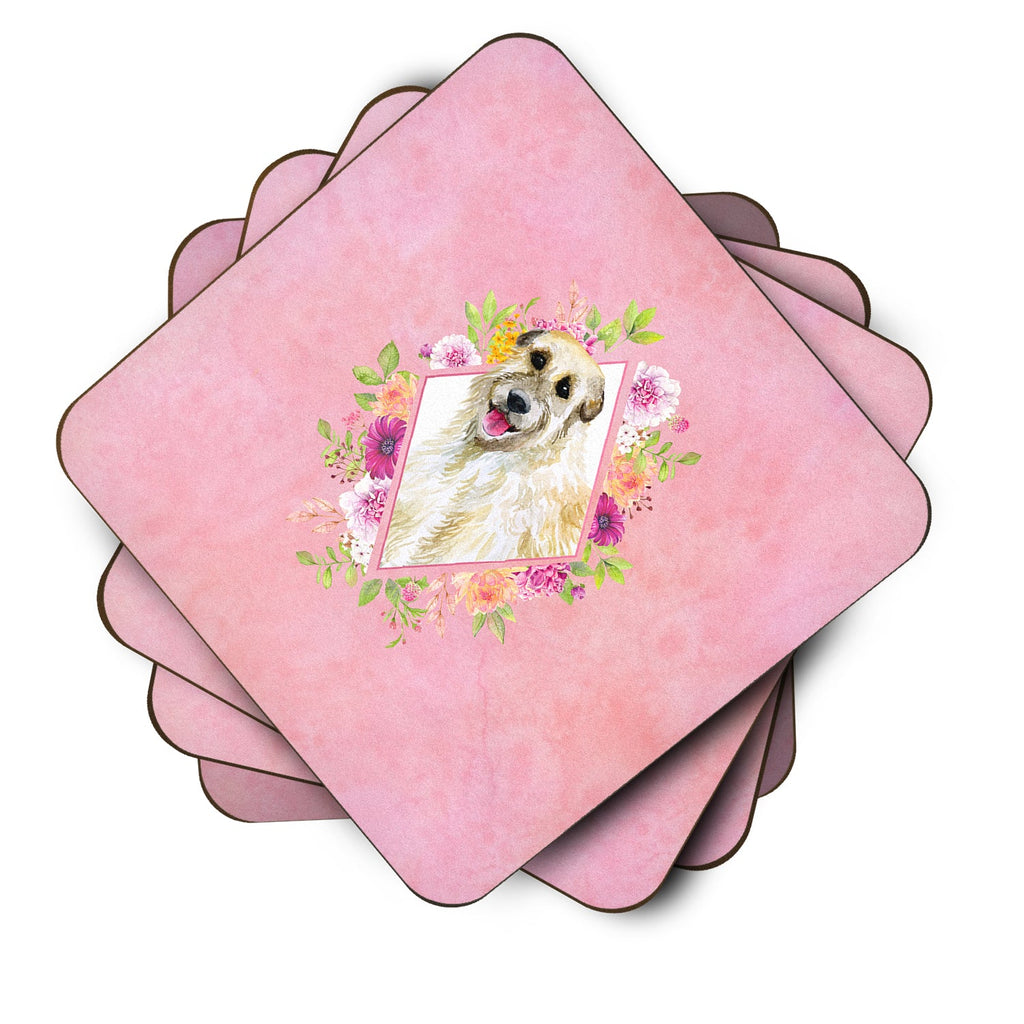 Irish Wolfhound Pink Flowers Foam Coasters Set of 4 Cup Coasters for Indoor Outdoor, Tabletop Protection, Anti Slip, Mouse pad Material