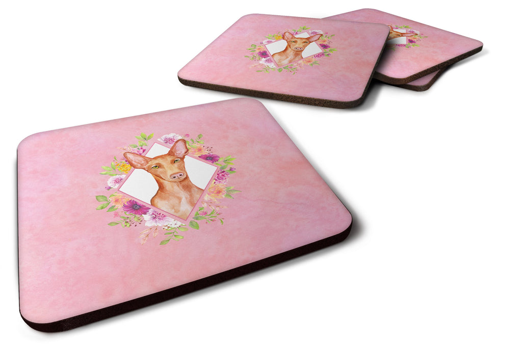 Pharaoh Hound Pink Flowers Foam Coasters Set of 4 Cup Coasters for Indoor Outdoor, Tabletop Protection, Anti Slip, Mouse pad Material