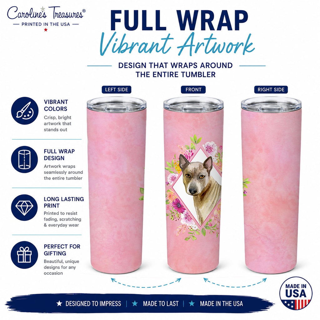 Thai Ridgeback Pink Flowers Stainless Steel Skinny Tumbler 20 oz Vacuum Double Walled Reusable Insulated Travel Cup