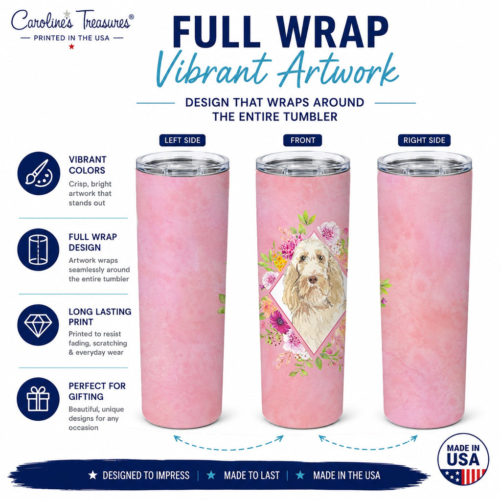 Spinone Italiano Pink Flowers Stainless Steel Skinny Tumbler 20 oz Vacuum Double Walled Reusable Insulated Travel Cup