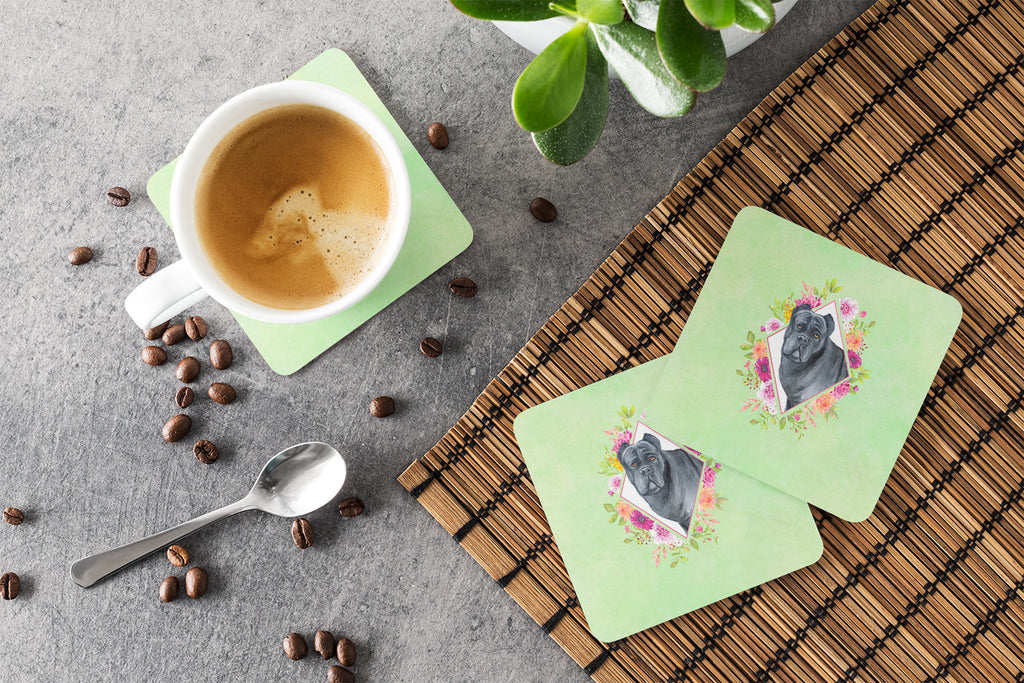 Cane Corso Green Flowers Foam Coasters Set of 4 Cup Coasters for Indoor Outdoor, Tabletop Protection, Anti Slip, Mouse pad Material