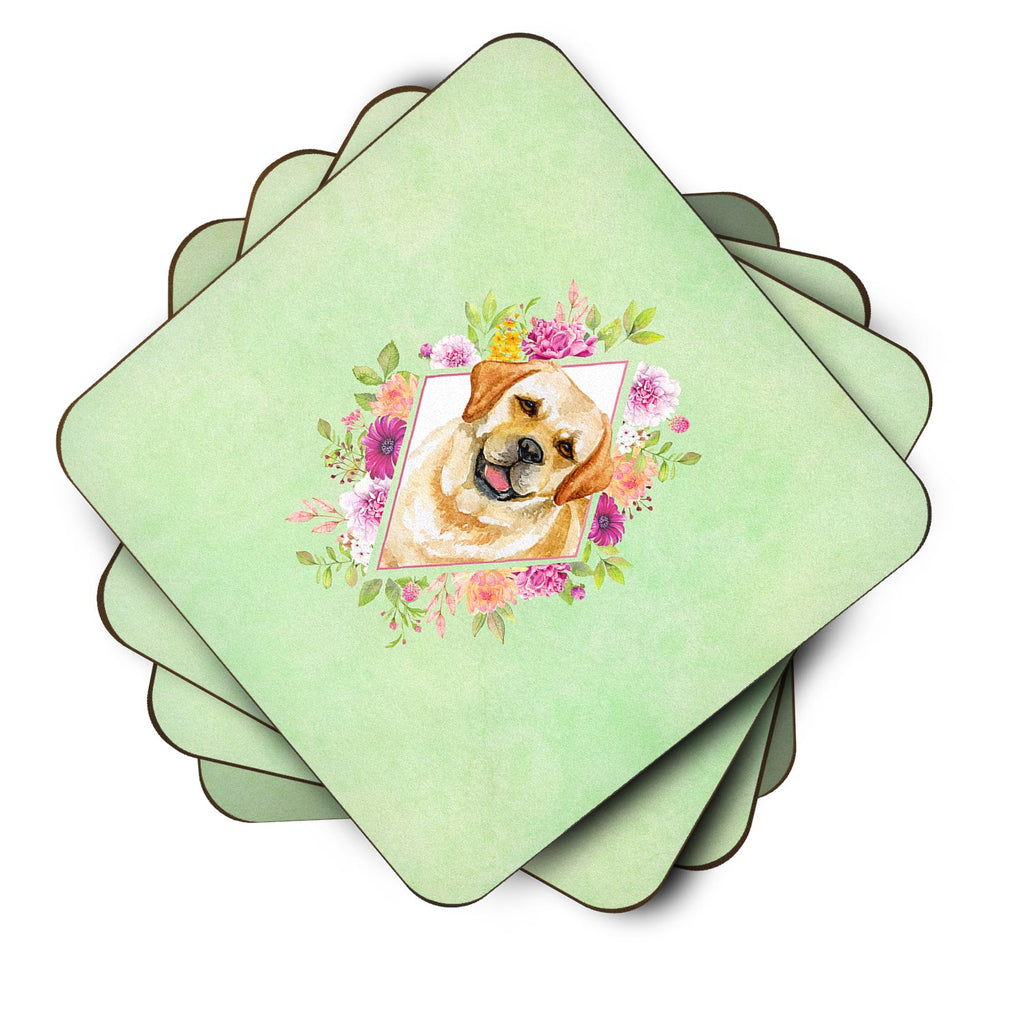 Golden Retriever Green Flowers Foam Coasters Set of 4 Cup Coasters for Indoor Outdoor, Tabletop Protection, Anti Slip, Mouse pad Material