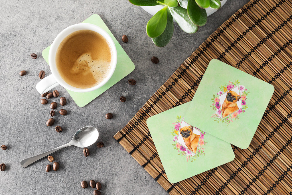 Brabant Griffon Green Flowers Foam Coasters Set of 4 Cup Coasters for Indoor Outdoor, Tabletop Protection, Anti Slip, Mouse pad Material