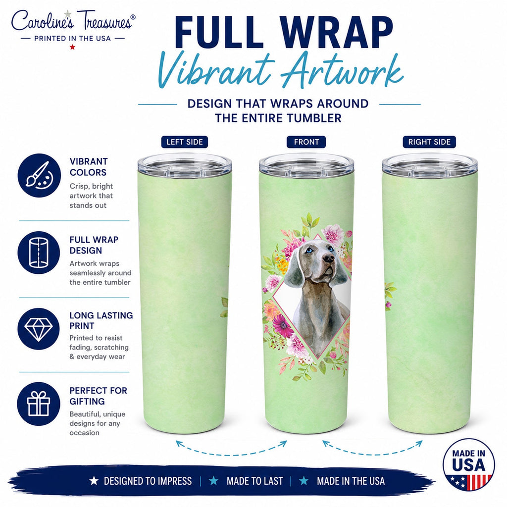 Weimaraner Green Flowers Stainless Steel Skinny Tumbler 20 oz Vacuum Double Walled Reusable Insulated Travel Cup
