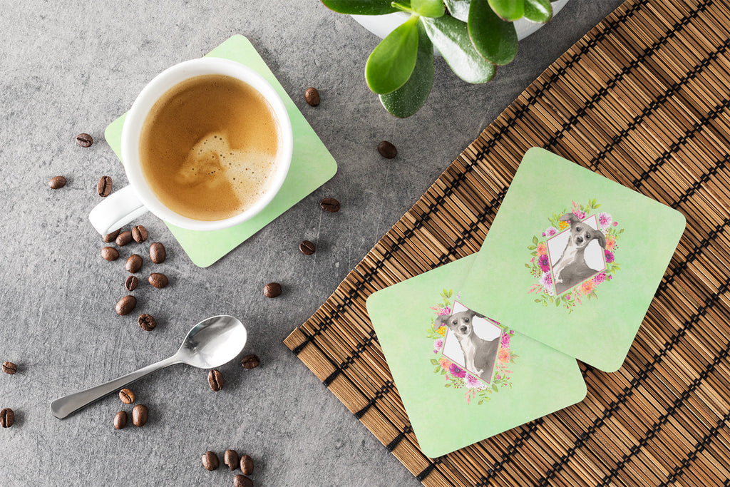 Italian Greyhound Green Flowers Foam Coasters Set of 4 Cup Coasters for Indoor Outdoor, Tabletop Protection, Anti Slip, Mouse pad Material