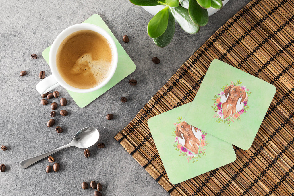 Vizsla Green Flowers Foam Coasters Set of 4 Cup Coasters for Indoor Outdoor, Tabletop Protection, Anti Slip, Mouse pad Material