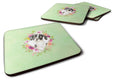 English Pointer Green Flowers Foam Coasters Set of 4 Cup Coasters for Indoor Outdoor, Tabletop Protection, Anti Slip, Mouse pad Material