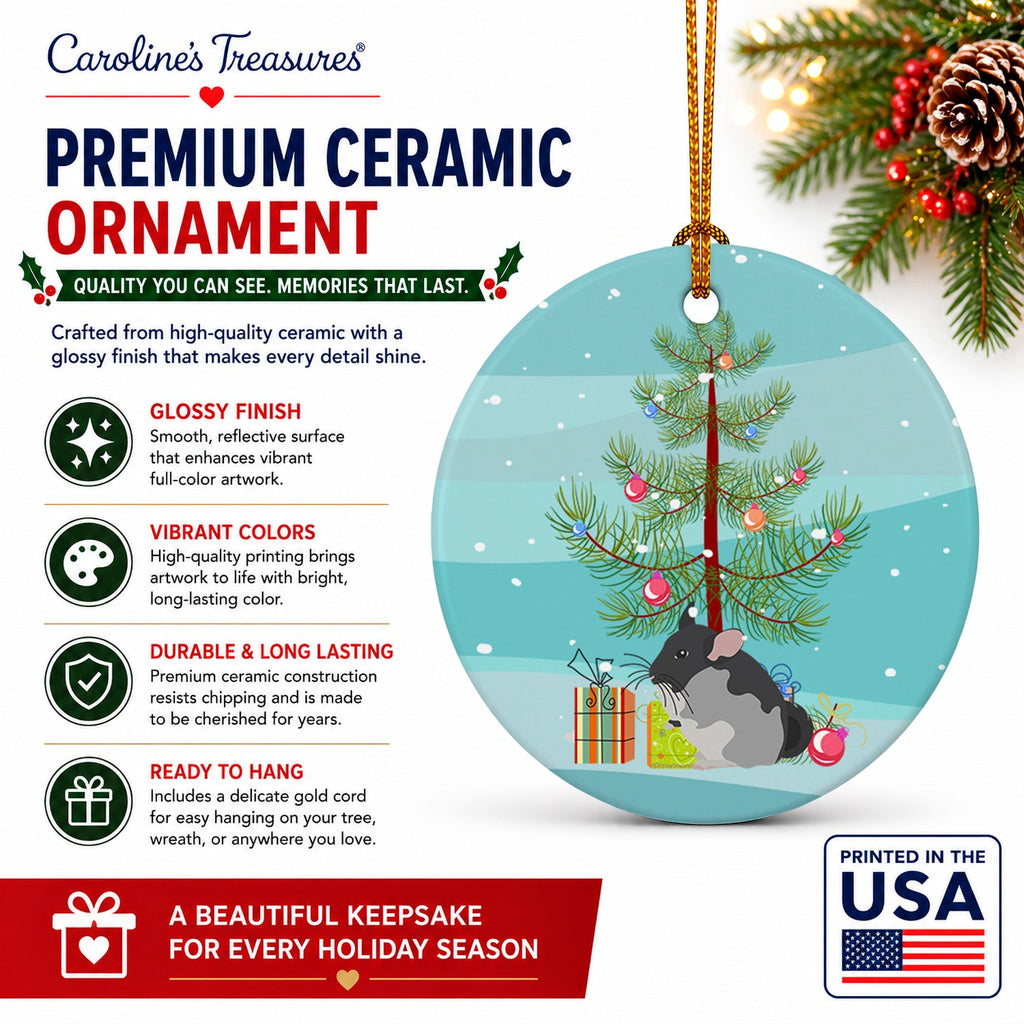 Black Velvet Chinchilla Merry Christmas Ceramic Ornament Christmas Tree Hanging Decorations for Home Christmas Holiday, Party, Gift, 3 in, Multicolor