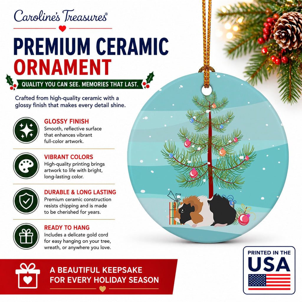 Abyssinian Guinea Pig Merry Christmas Ceramic Ornament Christmas Tree Hanging Decorations for Home Christmas Holiday, Party, Gift, 3 in, Multicolor