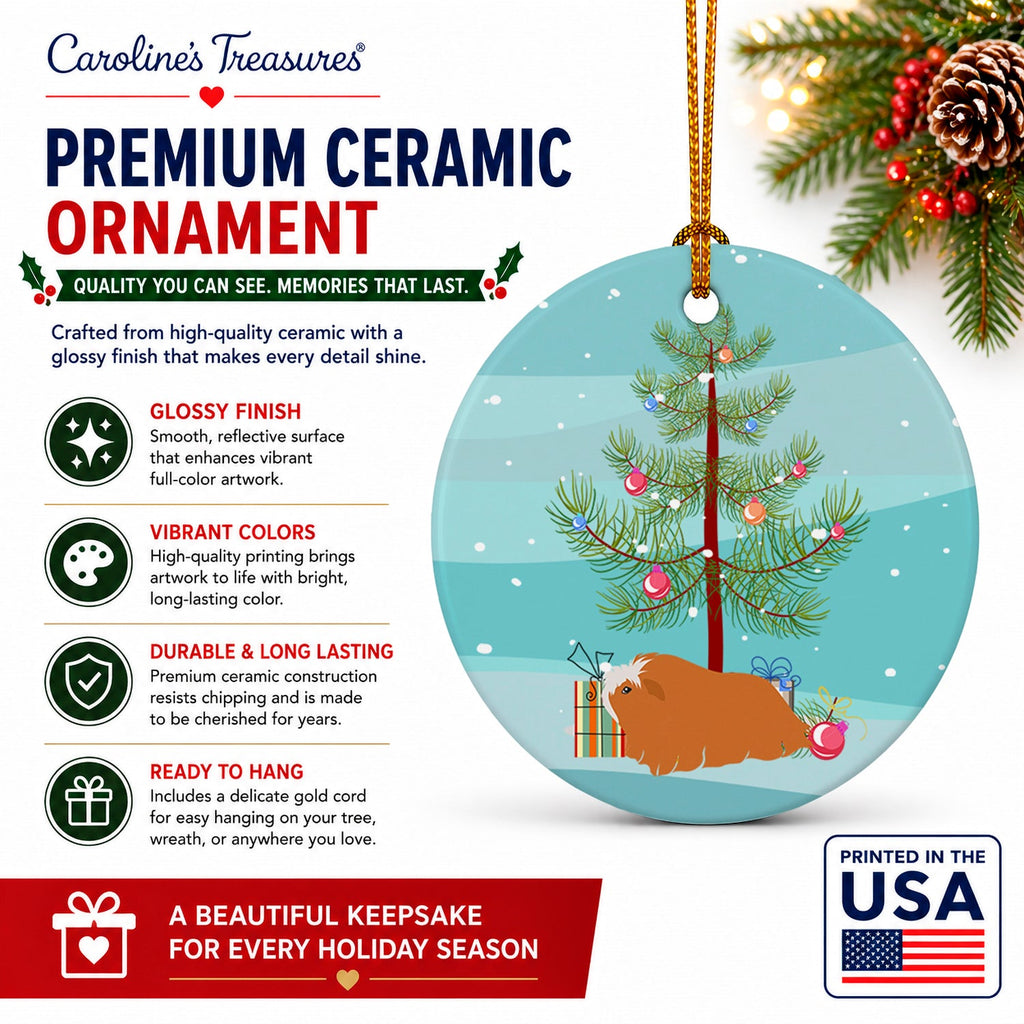 Peruvian Guinea Pig Merry Christmas Ceramic Ornament Christmas Tree Hanging Decorations for Home Christmas Holiday, Party, Gift, 3 in, Multicolor