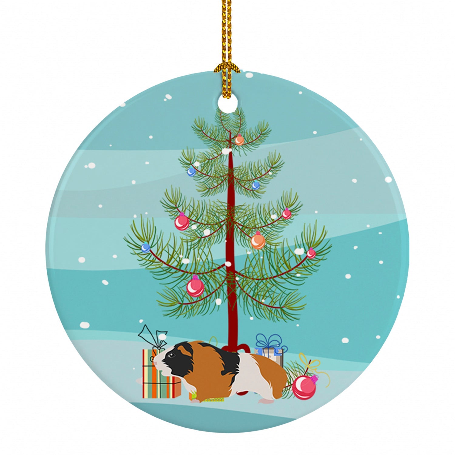 Rex Guinea Pig Merry Christmas Ceramic Ornament Christmas Tree Hanging Decorations for Home Christmas Holiday, Party, Gift, 3 in, Multicolor