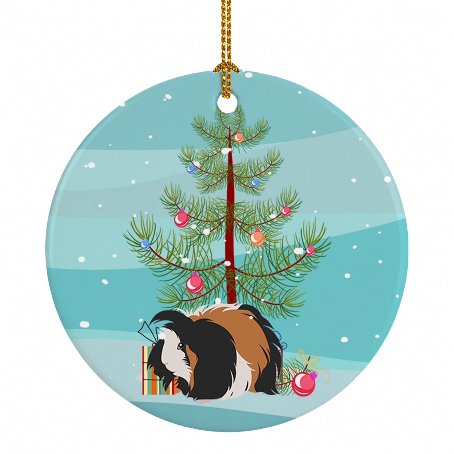 Sheba Guinea Pig Merry Christmas Ceramic Ornament Christmas Tree Hanging Decorations for Home Christmas Holiday, Party, Gift, 3 in, Multicolor