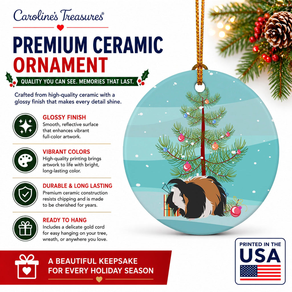 Sheba Guinea Pig Merry Christmas Ceramic Ornament Christmas Tree Hanging Decorations for Home Christmas Holiday, Party, Gift, 3 in, Multicolor