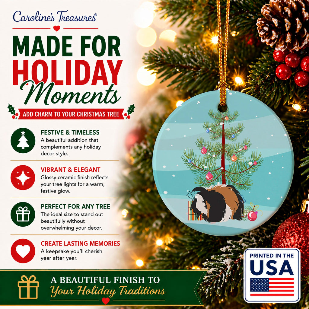Sheba Guinea Pig Merry Christmas Ceramic Ornament Christmas Tree Hanging Decorations for Home Christmas Holiday, Party, Gift, 3 in, Multicolor