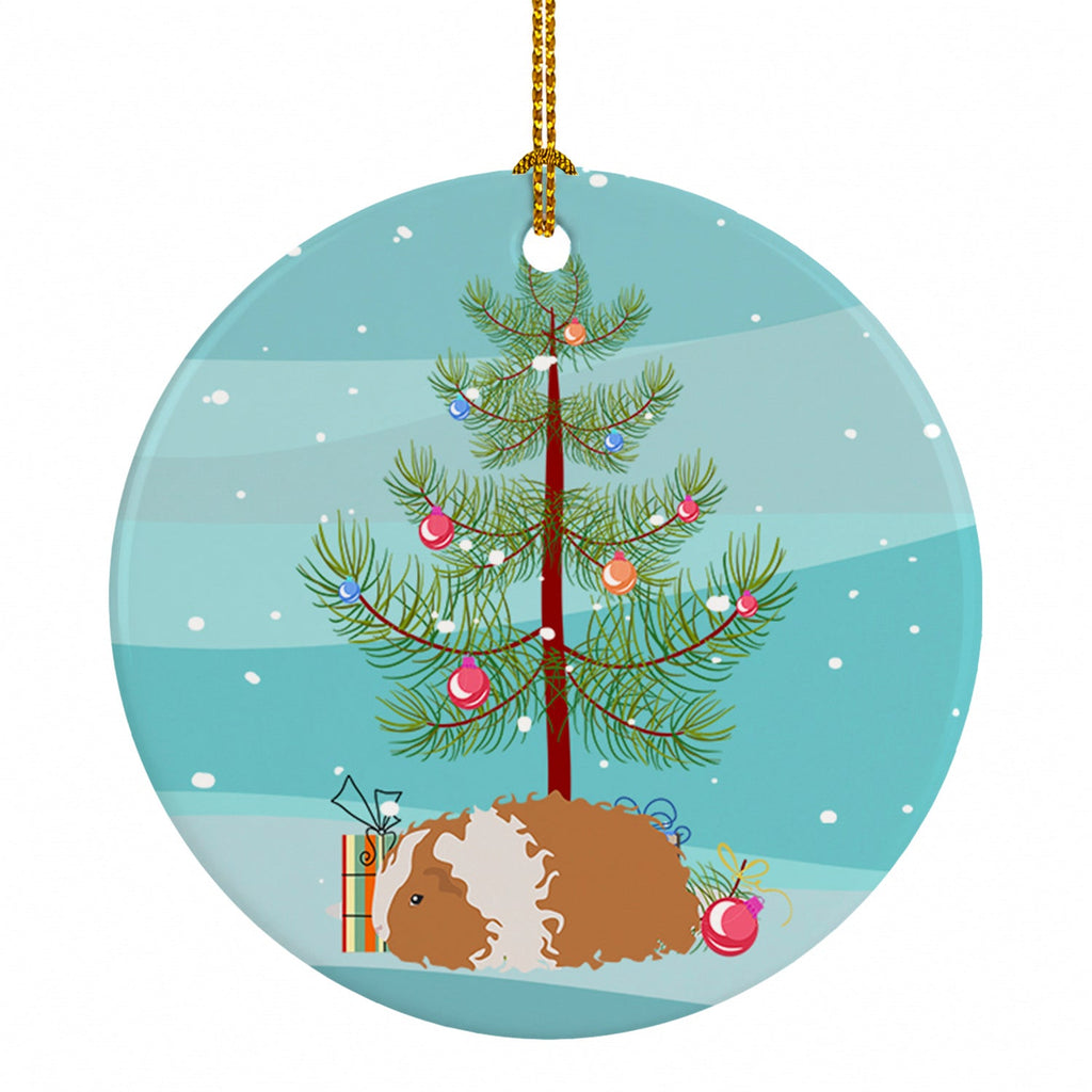 Texel Guinea Pig Merry Christmas Ceramic Ornament Christmas Tree Hanging Decorations for Home Christmas Holiday, Party, Gift, 3 in, Multicolor