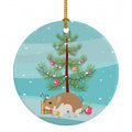 Turkish Hamster Merry Christmas Ceramic Ornament Christmas Tree Hanging Decorations for Home Christmas Holiday, Party, Gift, 3 in, Multicolor
