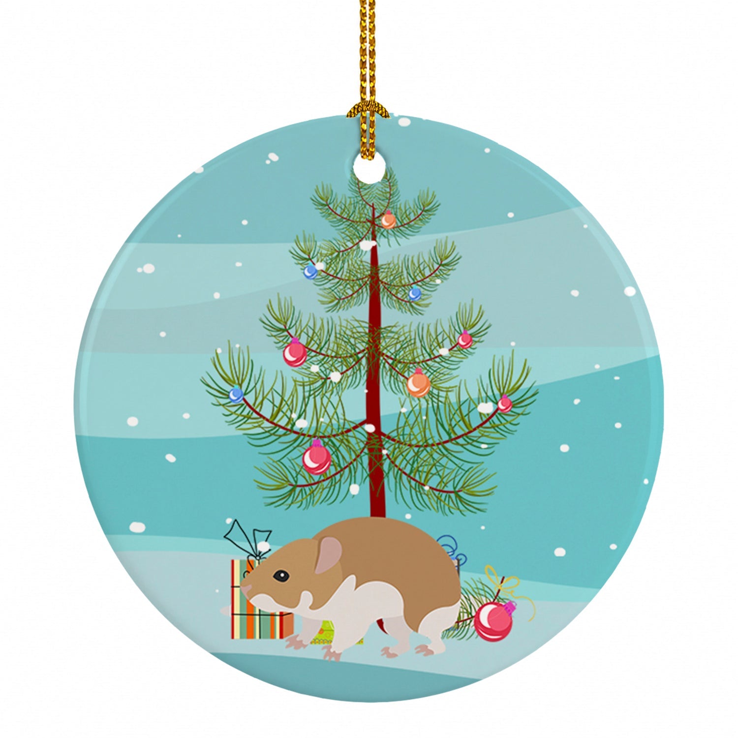 Turkish Hamster Merry Christmas Ceramic Ornament Christmas Tree Hanging Decorations for Home Christmas Holiday, Party, Gift, 3 in, Multicolor