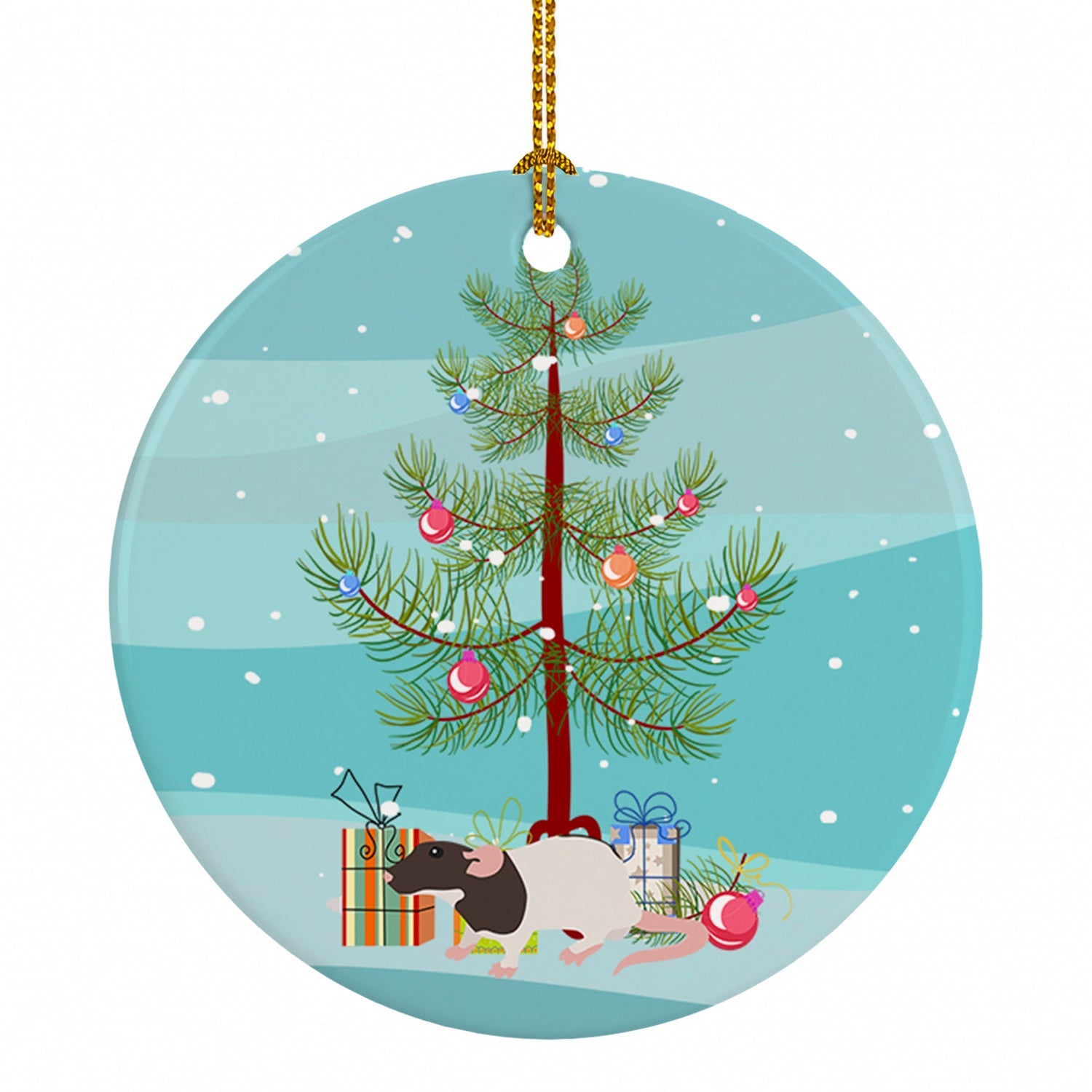 Dumbo Rat Merry Christmas Ceramic Ornament Christmas Tree Hanging Decorations for Home Christmas Holiday, Party, Gift, 3 in, Multicolor