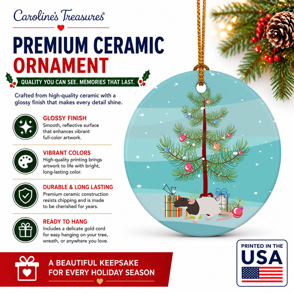 Dumbo Rat Merry Christmas Ceramic Ornament Christmas Tree Hanging Decorations for Home Christmas Holiday, Party, Gift, 3 in, Multicolor