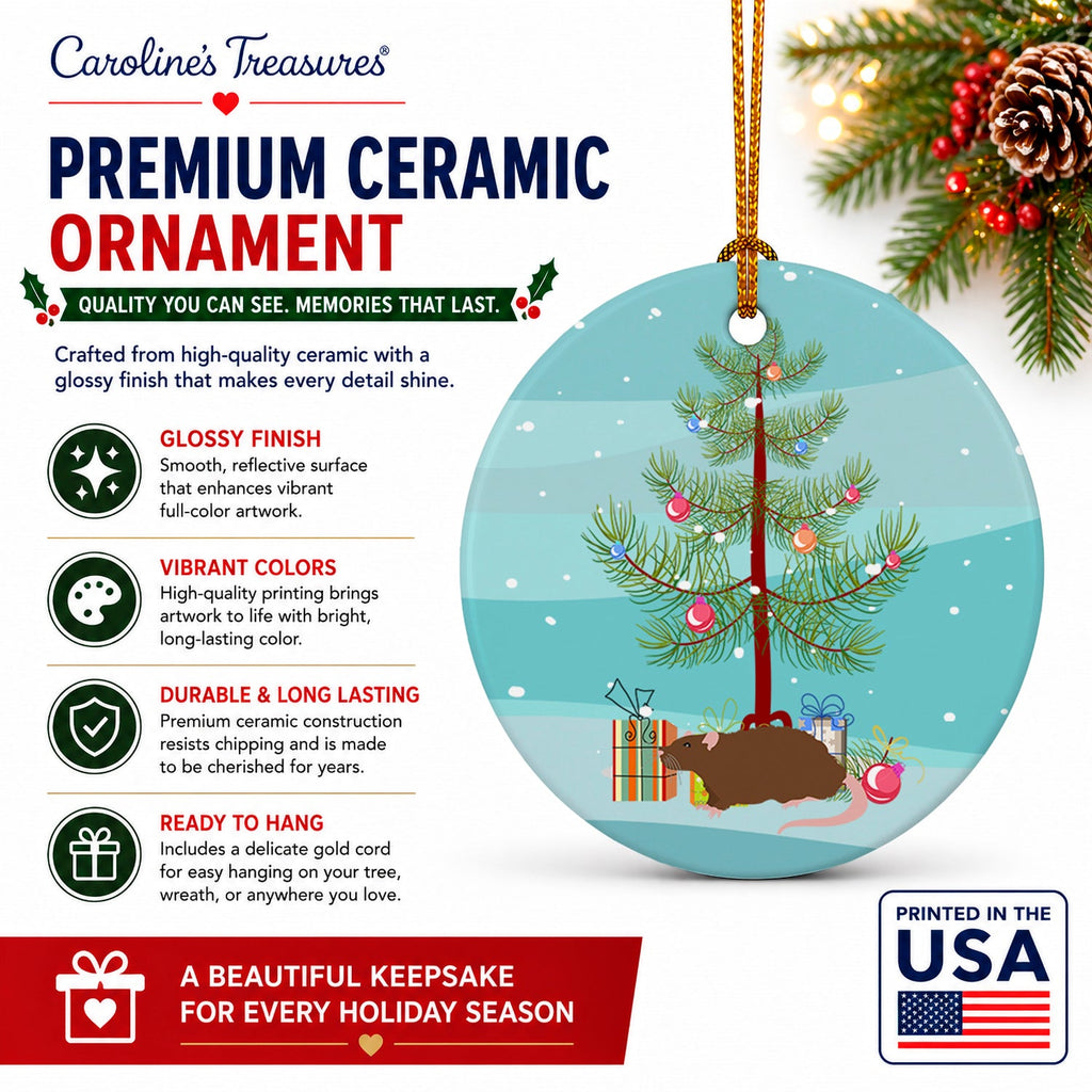 Rex Rat Merry Christmas Ceramic Ornament Christmas Tree Hanging Decorations for Home Christmas Holiday, Party, Gift, 3 in, Multicolor