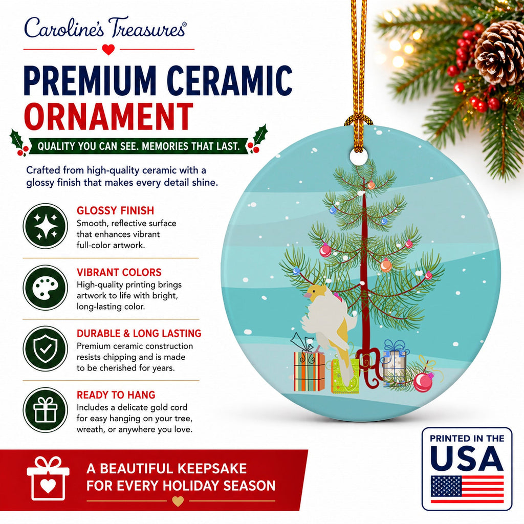 Parisian Trumpeter Canary Merry Christmas Ceramic Ornament Christmas Tree Hanging Decorations for Home Christmas Holiday, Party, Gift, 3 in, Multicolor