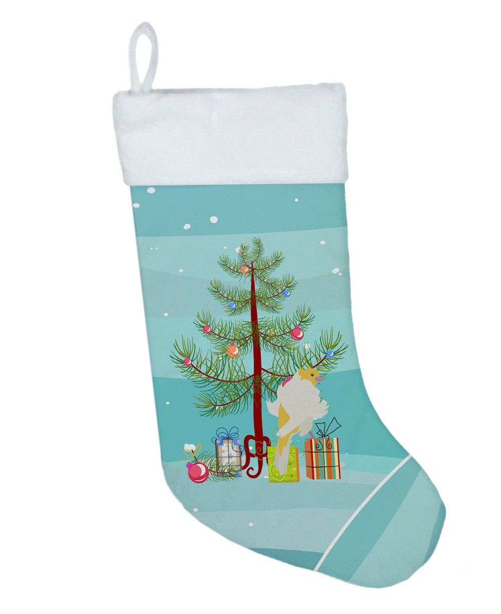 Parisian Trumpeter Canary Merry Christmas Holiday Stocking Double-Sided Print, Polyester Suede,11x18, Made in USA