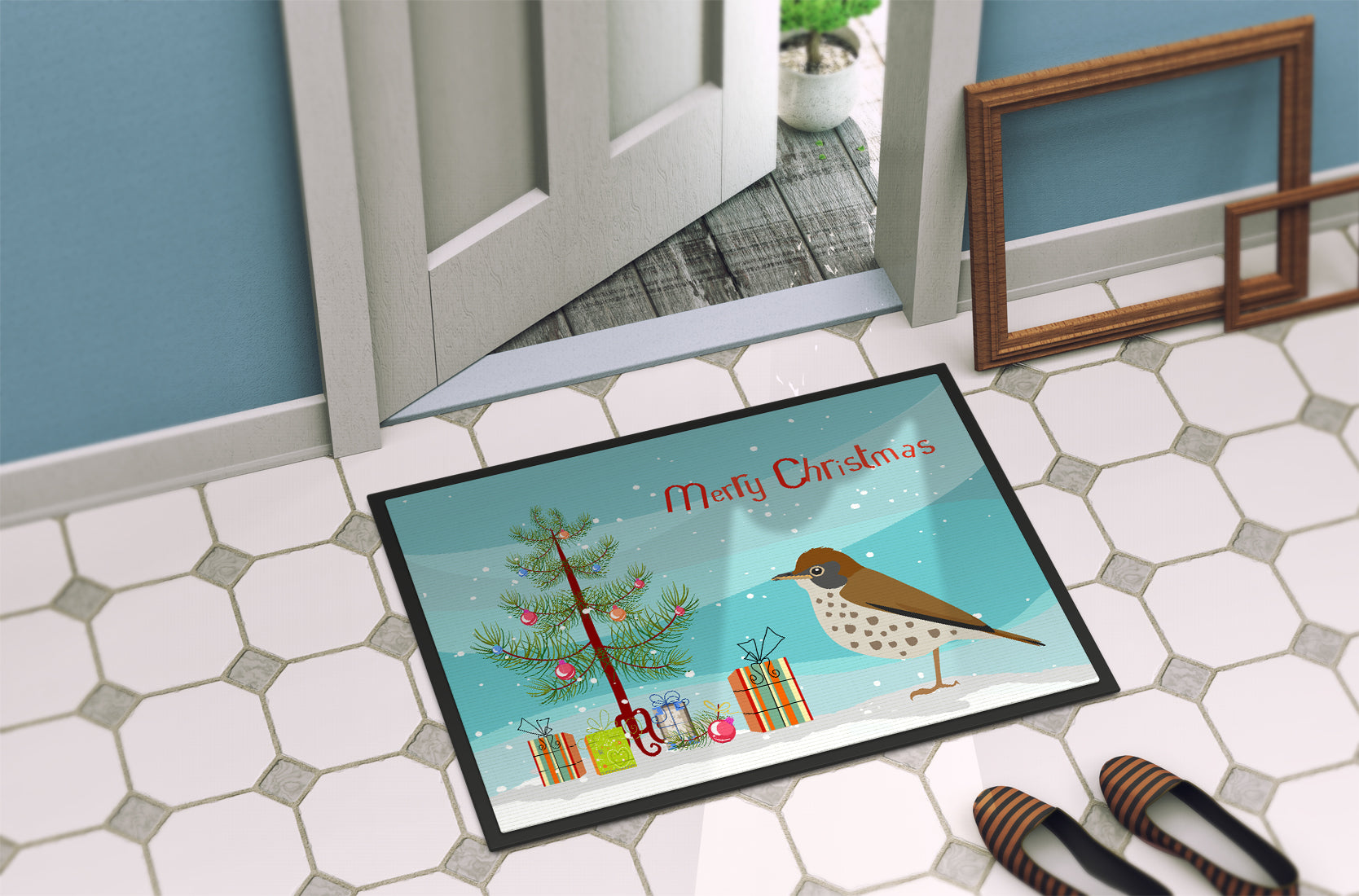 Thrush Merry Christmas Doormat Indoor Outdoor 24H X 36W Front Door Mat Rugs for Entryway, Non Slip Washable Low Pile,