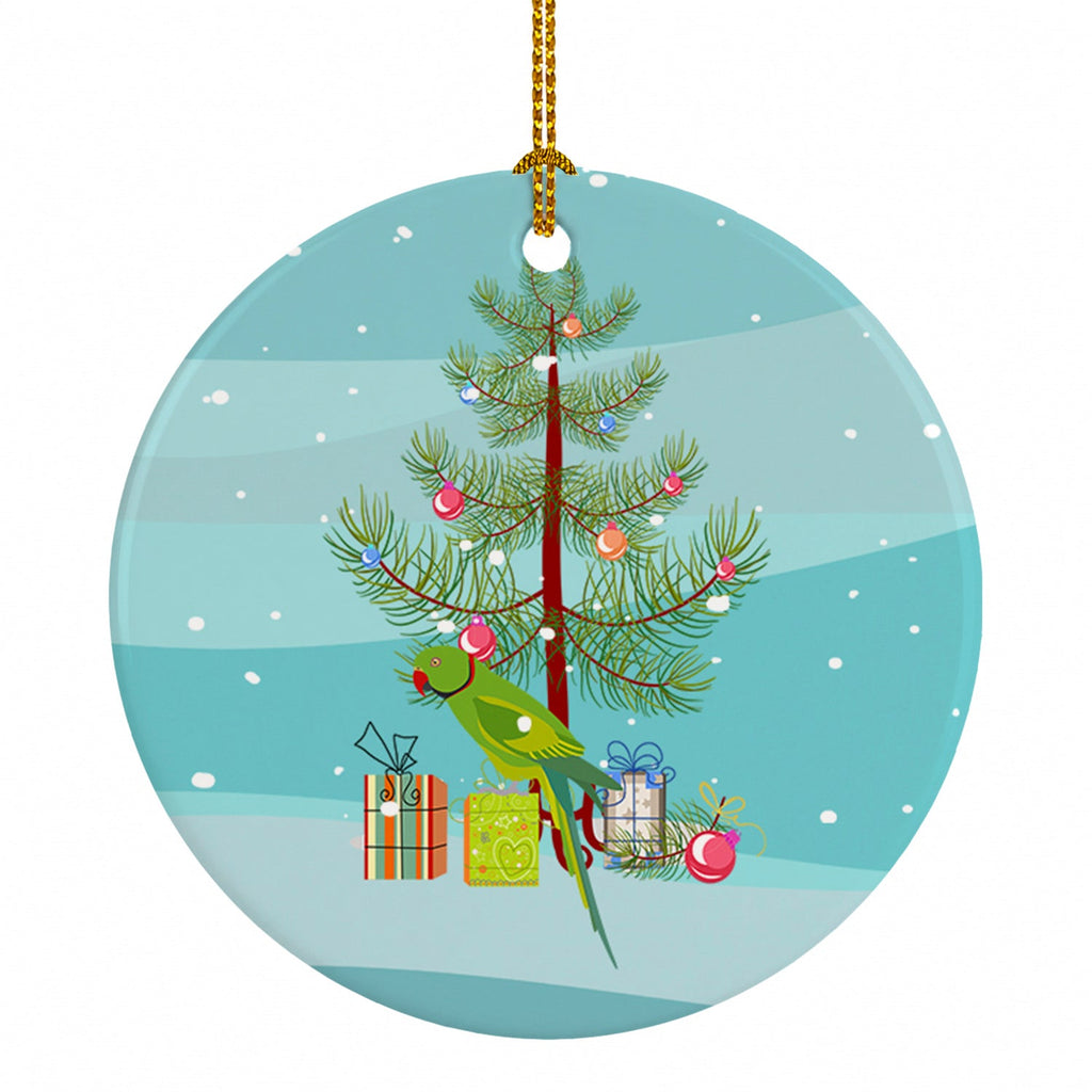 Ring-Necked Parakeet Merry Christmas Ceramic Ornament Christmas Tree Hanging Decorations for Home Christmas Holiday, Party, Gift, 3 in, Multicolor